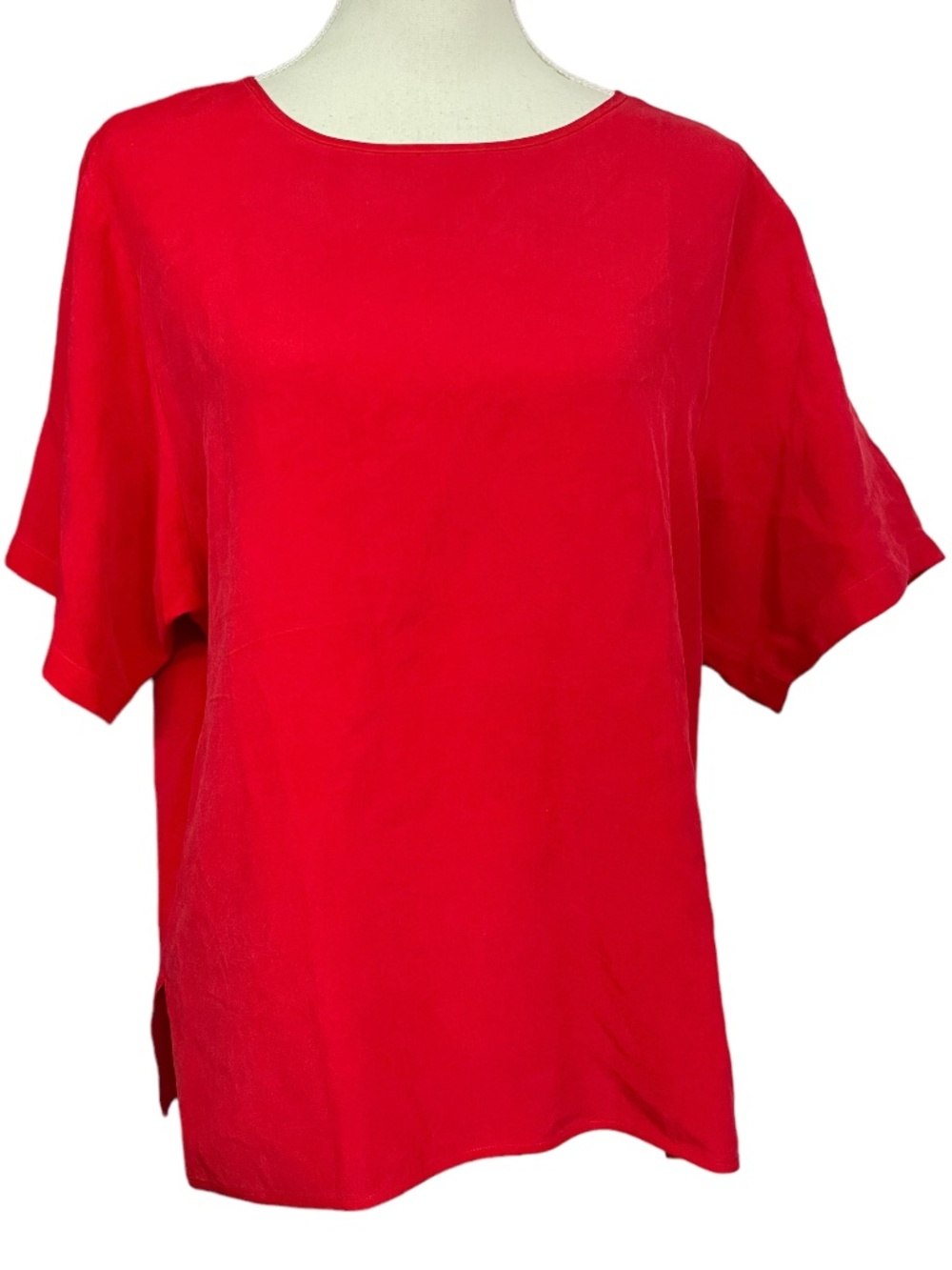 Doncaster 100% Silk Red Top M T-Shirt Lightweight Crew Neck Short Sleeve Cherry